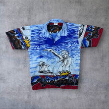 Load image into Gallery viewer, Early 00's X-Mail Hip Hop Y2K Graffiti DJ Patterned Blue Short Sleeve Shirt
