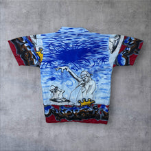 Load image into Gallery viewer, Early 00's X-Mail Hip Hop Y2K Graffiti DJ Patterned Blue Short Sleeve Shirt