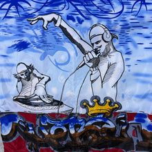 Load image into Gallery viewer, Early 00's X-Mail Hip Hop Y2K Graffiti DJ Patterned Blue Short Sleeve Shirt