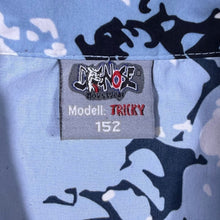 Load image into Gallery viewer, Early 00's Dognose Goth Y2K Abstract Patterned Graphic Blue Short Sleeve Shirt