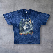 Load image into Gallery viewer, Vintage Delta "Grey Wolf" Animal Nature Wildlife Blue Tie Dye Cotton T-Shirt