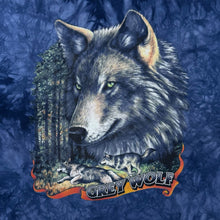 Load image into Gallery viewer, Vintage Delta "Grey Wolf" Animal Nature Wildlife Blue Tie Dye Cotton T-Shirt