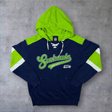 Load image into Gallery viewer, NFL Seattle Seahawks Football Logo Graphic Navy Blue Green Hoodie