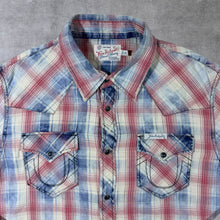 Load image into Gallery viewer, True Religion Cowboy Western Plaid Check Popper Button Cotton Long Sleeve Shirt