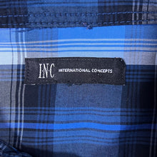 Load image into Gallery viewer, INC International Concepts Blue Black Plaid Check Western Popper Long Sleeve Shirt