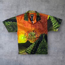 Load image into Gallery viewer, Early 00's Route 66 Mayan Y2K Graphic Green Orange Polyester Shirt