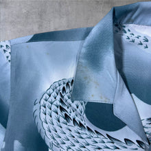 Load image into Gallery viewer, Early 00's Goth Y2K Dragon All-Over Print Open Collar Grey Blue Shirt