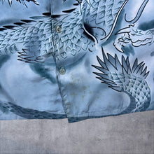 Load image into Gallery viewer, Early 00's Goth Y2K Dragon All-Over Print Open Collar Grey Blue Shirt