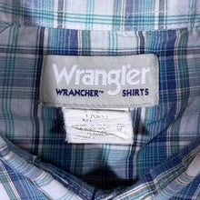 Load image into Gallery viewer, Vintage Wrangler Wrancher Blue White Western Plaid Check Popper Short Sleeve Shirt