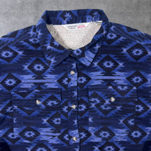 Load image into Gallery viewer, Vintage Cumberland Outfitters Native American Patterned Blue Fleece Lined Flannel Shirt
