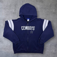 Load image into Gallery viewer, NFL Dallas Cowboys Embroidered Football Spellout Navy Blue Zip Hoodie