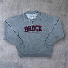 Load image into Gallery viewer, Jerzees "Brock University" Embroidered Spellout Grey 1/4 Zip Pullover Sweatshirt