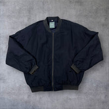 Load image into Gallery viewer, Vintage Let's Go 100% Silk Black Lightweight Zip Bomber Jacket