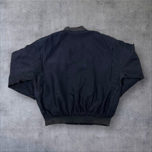 Load image into Gallery viewer, Vintage Let's Go 100% Silk Black Lightweight Zip Bomber Jacket
