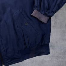 Load image into Gallery viewer, Vintage Let's Go 100% Silk Navy Blue Lightweight Zip Bomber Jacket