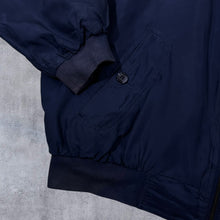 Load image into Gallery viewer, Vintage Let's Go 100% Silk Navy Blue Lightweight Zip Bomber Jacket