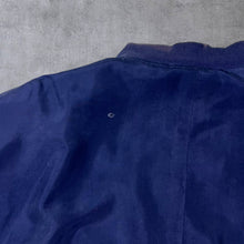 Load image into Gallery viewer, Vintage Let's Go 100% Silk Navy Blue Lightweight Zip Bomber Jacket