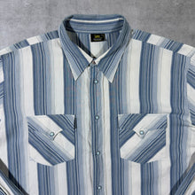 Load image into Gallery viewer, Vintage Lee Western Style Blue White Striped Popper Long Sleeve Cotton Shirt
