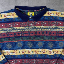 Load image into Gallery viewer, Vintage Duck Head Crazy Abstract Multi Coloured Patterned Long Sleeve Polo Shirt