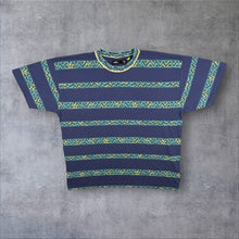 Load image into Gallery viewer, Quiksilver Mini Logo Blue Striped Patterned Skater Surfer Short Sleeve T-Shirt