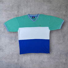 Load image into Gallery viewer, Early 00's Le Shark Green Blue White Colour Block V-Neck Ringer T-Shirt