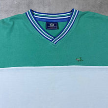 Load image into Gallery viewer, Early 00's Le Shark Green Blue White Colour Block V-Neck Ringer T-Shirt