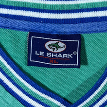 Load image into Gallery viewer, Early 00's Le Shark Green Blue White Colour Block V-Neck Ringer T-Shirt