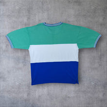 Load image into Gallery viewer, Early 00's Le Shark Green Blue White Colour Block V-Neck Ringer T-Shirt