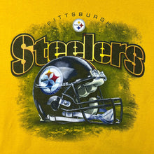 Load image into Gallery viewer, NFL Pittsburgh Steelers Helmet Spellout Football Graphic Yellow T-Shirt