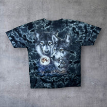 Load image into Gallery viewer, Early 00's Wild Wolf Animal Nature Wildlife Graphic Blue Tie Dye Cotton T-Shirt