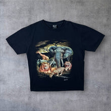 Load image into Gallery viewer, Early 00's Wild Animal Nature Wildlife Elephant Lion Rhino Graphic Black T-Shirt