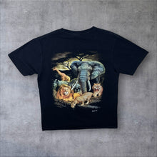 Load image into Gallery viewer, Early 00's Wild Animal Nature Wildlife Elephant Lion Rhino Graphic Black T-Shirt