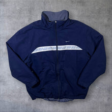Load image into Gallery viewer, Early 00's Nike Classic Navy Blue Mini Logo Fleece Lined Windbreaker Bomber Jacket