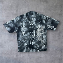 Load image into Gallery viewer, Early 00's Spotwear Goth Y2K Traditional Dragon Grey Patterned Polyester Shirt