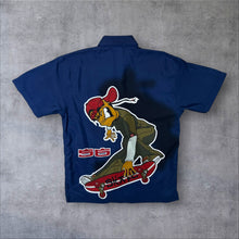 Load image into Gallery viewer, Early 00's Here & There C&A Goth Y2K Skater Cartoon Graphic Blue Polyester Shirt