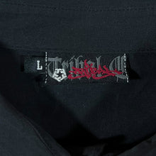 Load image into Gallery viewer, Early 00's Tribal Gear Y2K Goth Graffiti Embroidered Graphic Black Polyester Shirt