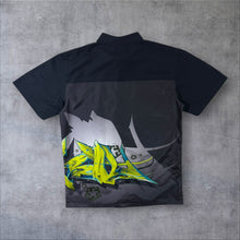 Load image into Gallery viewer, Early 00's Tribal Gear Y2K Goth Graffiti Embroidered Graphic Black Polyester Shirt