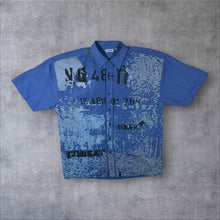 Load image into Gallery viewer, Early 00's Identic Goth Y2K Patterned Graphic Blue Polyester Shirt