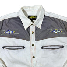 Load image into Gallery viewer, Early 00's Atlas For Men Cowboy Western White Grey Long Sleeve Cotton Shirt