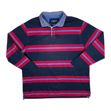Load image into Gallery viewer, MAINE New England Denim Collared Colour Block Striped Long Sleeve Polo Shirt