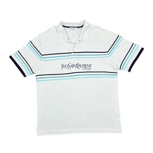 Load image into Gallery viewer, Early 00's YVES SAINT LAURENT YSL Classic Big Logo Spellout Graphic Multi Striped Polo Shirt