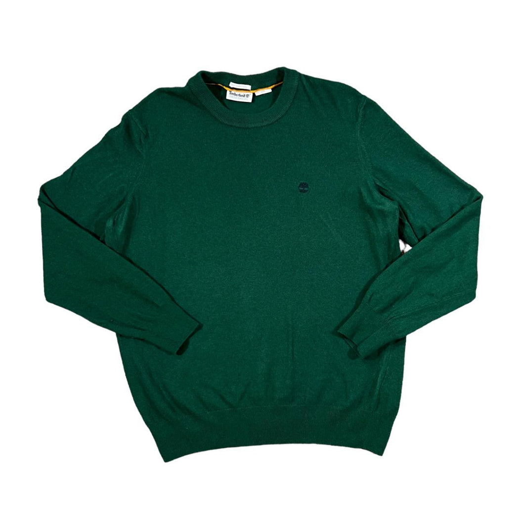 TIMBERLAND Classic Embroidered Mini Logo Green Wool Blend Knit Sweater Jumper