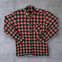 Load image into Gallery viewer, Vintage Red Black Yellow White Plaid Check Long Sleeve Flannel Shirt
