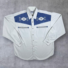 Load image into Gallery viewer, Vintage John Baner Cowboy Western Embroidered Cream Blue Cotton Long Sleeve Shirt