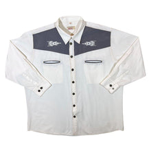 Load image into Gallery viewer, Vintage Jeaxxs Cowboy Western Embroidered White Grey Cotton Blend Long Sleeve Shirt