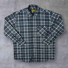 Load image into Gallery viewer, Vintage Worker Black Grey White Lumberjack Plaid Check Long Sleeve Cotton Flannel Shirt