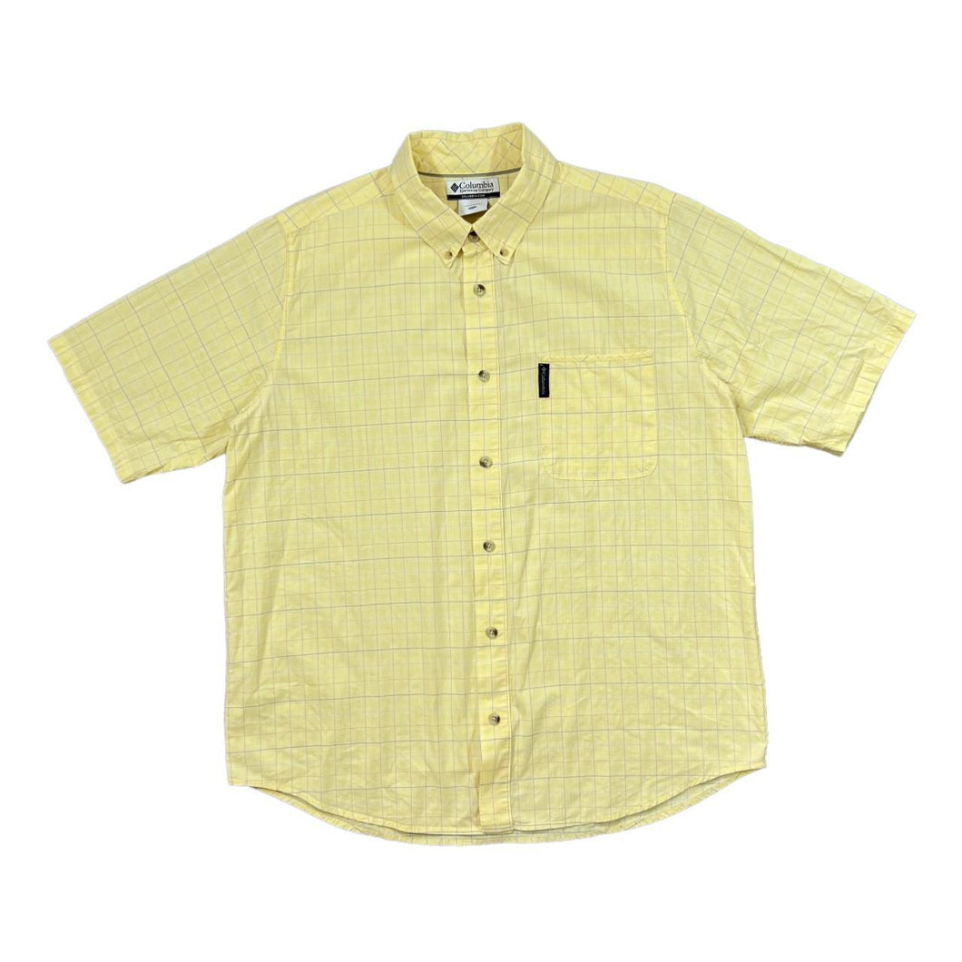 COLUMBIA SPORTSWEAR Classic Yellow Plaid Check Short Sleeve Button-Up Cotton Shirt