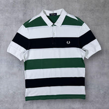 Load image into Gallery viewer, Fred Perry Green Black White Striped Mini Logo Cotton Polo Shirt