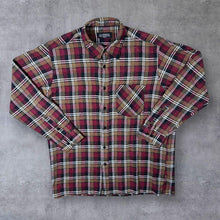Load image into Gallery viewer, Vintage Glimmer Red Brown Black White Plaid Check Long Sleeve Cotton Flannel Shirt