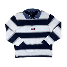 Load image into Gallery viewer, GANT "Relaxed" Embroidered Logo Colour Block Striped Denim Collared Rugby Polo Shirt